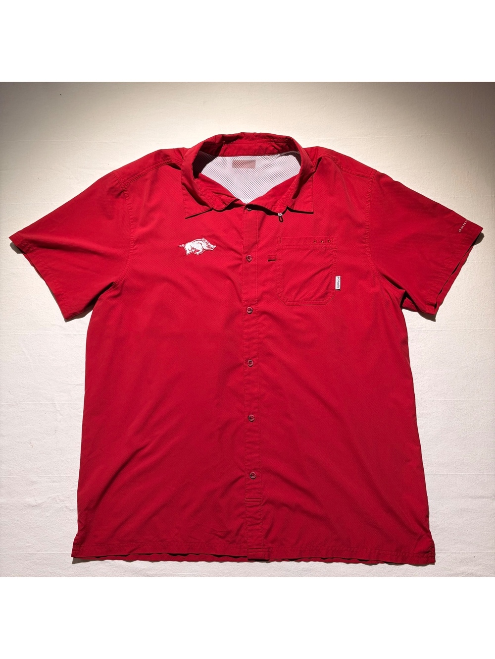 Columbia PFG Arkansas Razorbacks Shirt Men’s Red Short Sleeve Fishing NCAA